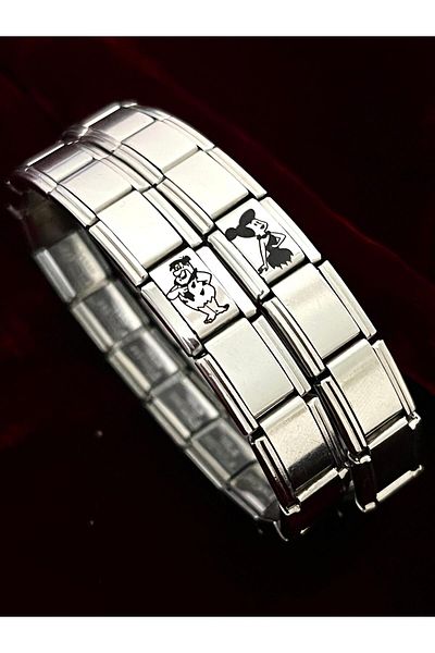 Vamoria Flintstone Italian Charm Steel Couple Bracelet