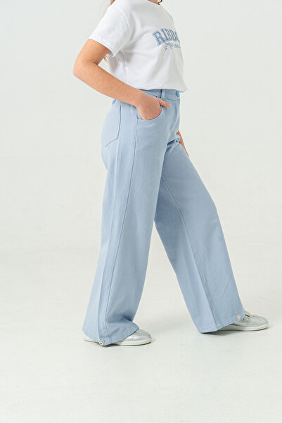 GİYİCEM TEKSTİL Kız Çocuk Bol Paça Basic Keten Pantolon 2574