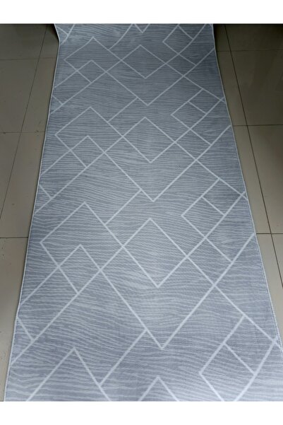 Venüs Gri Beyaz Geometrik Desen Yıkanabilir Kaymaz Dört Mevsimlik Salon Banyo Balkon Genç Odası Kesme Halı