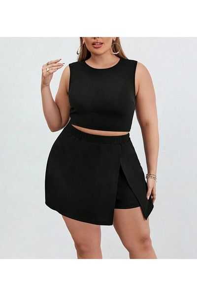 MAROVOAY Large Size Deep Slit Mini Shorts Skirt
