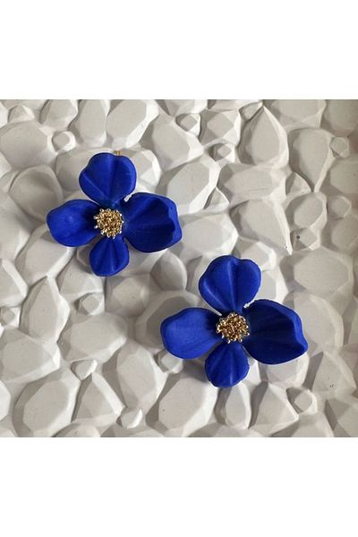 ACCESSORY Navy Blue Gold Detail Flower Earrings Polymer Clay Earrings
