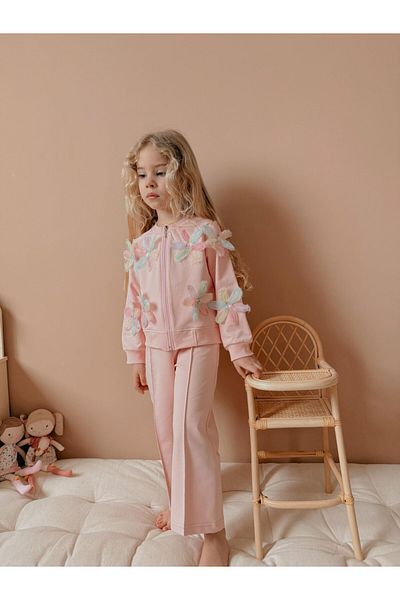 Elidabutik Custom-Made Salmon with Flower Applique Zipper 2Pcs Set