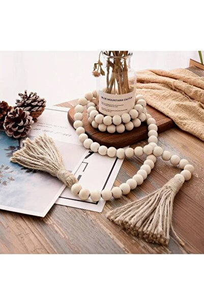 Emtory Home 100 cm Ahşap Bohem Boncuk Süs - Bohem Dekor - Dekoratif Süs