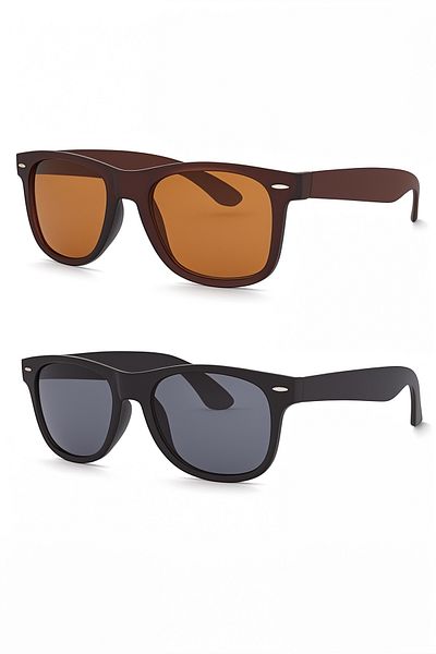 BAPPİR 2-Piece Deal Set Wayfarer Black Shiny and Brown Sunglasses