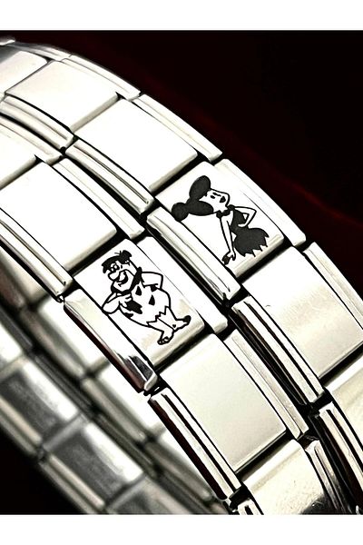 Vamoria Flintstone Italian Charm Steel Couple Bracelet