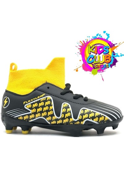 KOCAMANLAR أحذية كرة قدم للأطفال مع جوارب مخططة باللونين الأسود والأصفر