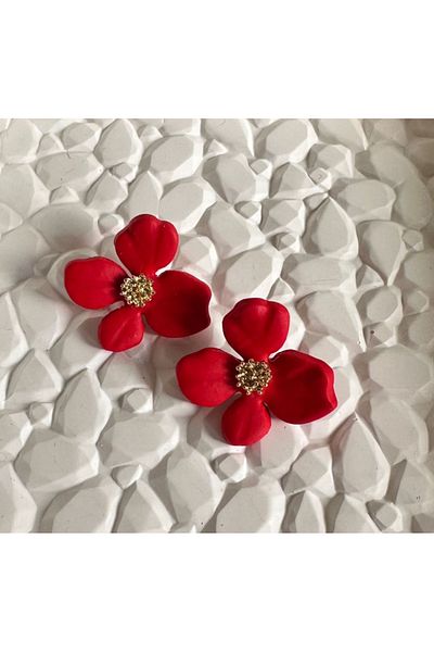 ACCESSORY Red Gold Detail Flower Earrings Polymer Clay Earrings