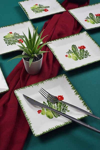 Piatti Naturali Special Handmade Cactus Pattern Dessert Plate Set 15 cm Cake Set Presentation Service