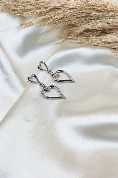 Eylülün Takısı Silver Color Dangle Heart Earrings