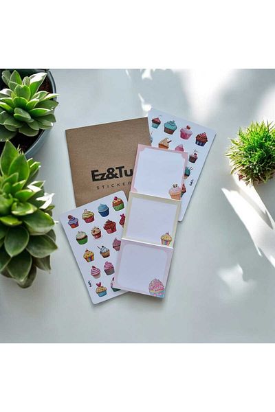 Ez&Tu Stıcker Cupcake Kit 8X8: 3 Paper and 2 Sheets Stickers, for School