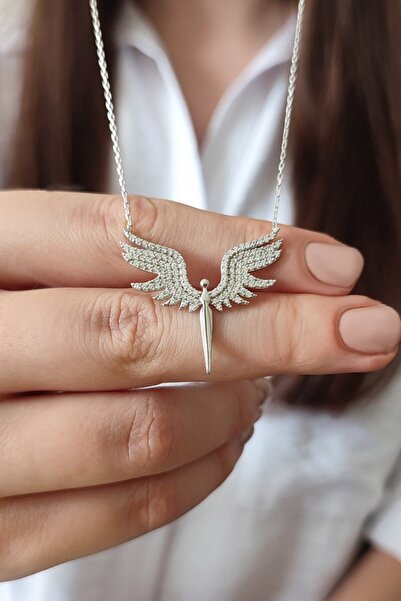 Parmas Design Mikail Meleği 925 Ayar Gümüş Kadın Beyaz Taşlı Kolye