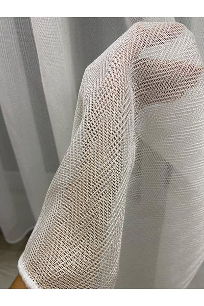 İNCİLİFE 4003 Heavy Weight Grammage Herringbone Pattern Modern Ecru Tulle Curtain 1/3 Dense Pleated