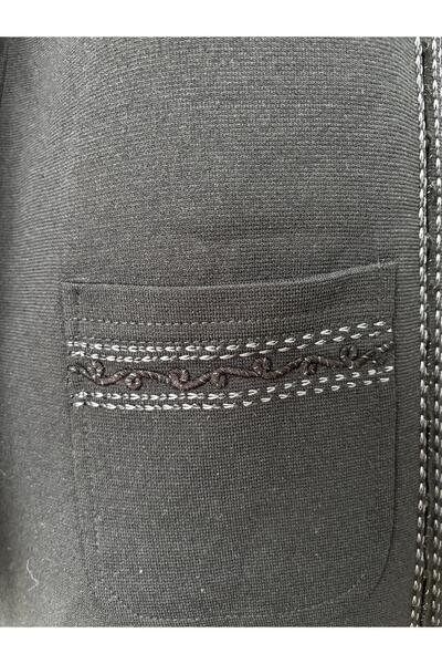 Özenli Triko Çelik Örgü Siyah Anne Hırka 3 Düğmeli Rte Nakışlı