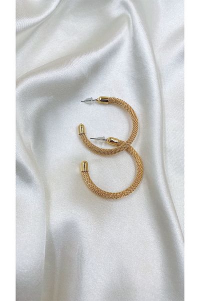 Eylülün Takısı Gold Color Large Size Patterned Hoop Earrings