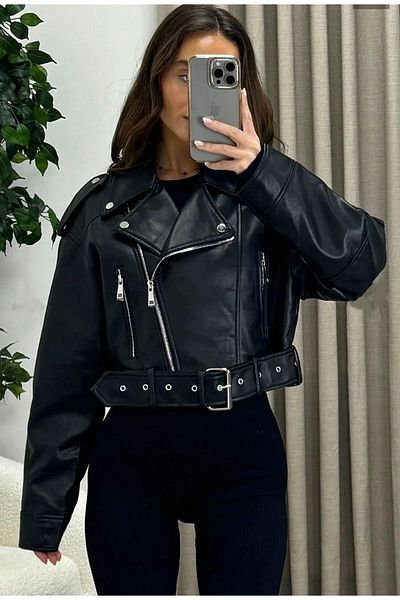 Ekim Store Новосезонно голямо черно кожено яке