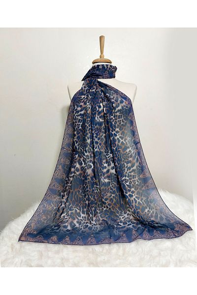 REMOMODA 180X70 cm Patterned Chiffon Leopard Shawl