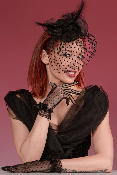 SeddA Siyah Puantiyeli Gelin Kepi Nikah Şapkası Ve Puanlı Gelin Eldiveni  Kombin Set