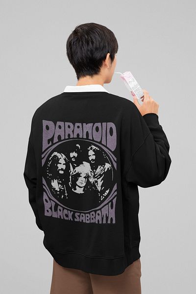 SEVBANO Black Sabbath Paranoid Printed Unisex Oversize Music Band Sweatshirt