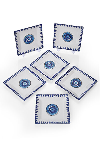 Piatti Naturali 6'lı Special Handmade Nazar Desen Tatlı Tabak Seti Sunum Servis Tabakları Pasta Set 15 cm