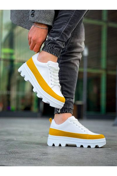 BOA Kb 056 White Yellow Detailed White High Sole Casual Sports Shoes