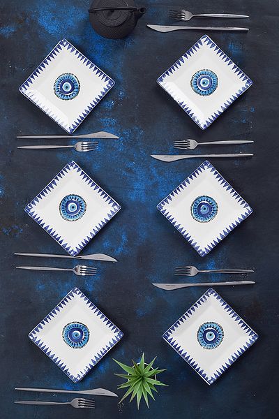 Piatti Naturali Special Handmade Evil Eye Pattern Dessert Plate Set 15 cm Serving Plates Cake Set