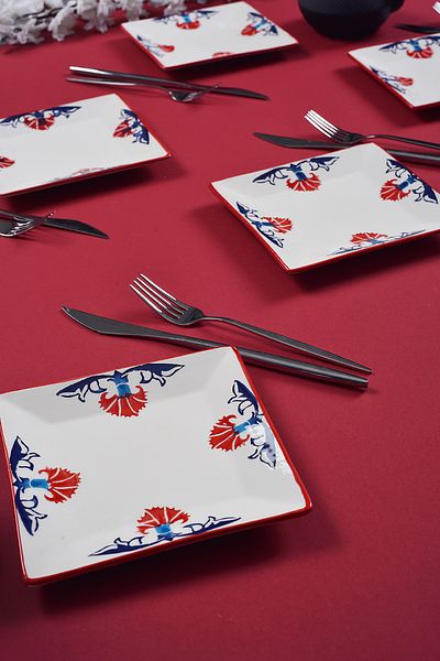 Piatti Naturali Special Handmade Tile Pattern Dessert Plate Set 15 cm Presentation Serving Cake Set