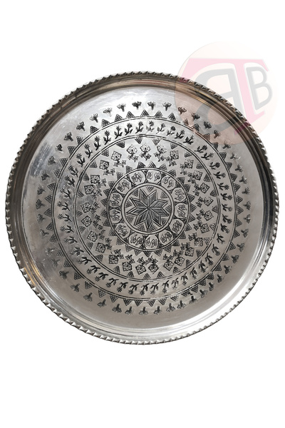 Binbir Trend 43 cm El İşlemeli Otantik Desenli Kalın Urfa Bakır Tepsi Kalaylı-K6