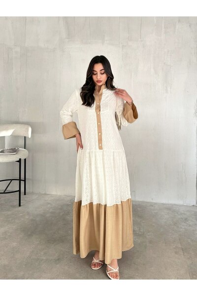 buqre's moda Γυναικεία Trend Brode Δαντέλα Χτένισμα Κορδέλα Λεπτομέρεια 140 cm Φόρεμα