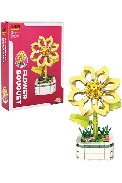 OyuncaklarÜlkesi Botanical Flower Bouquet Series Daisy Flower 119 Pieces Decorative Legolar Potting Set