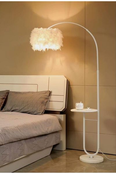 1st First Cylinder Floor Lamp with White Feather and Multicolor Arc Arm