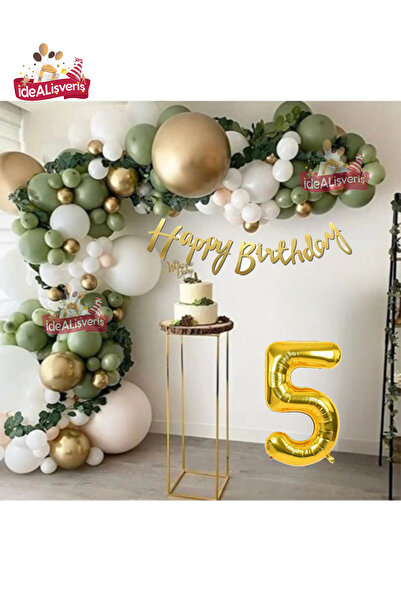 Bkmc 5Th Age Celebration Calligraphy Writing Gold White Balloon Chain Set Bir...