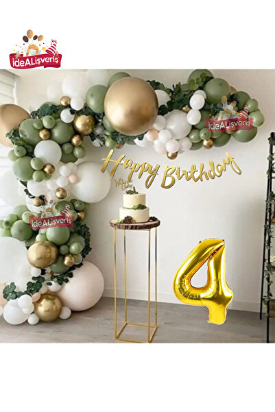 Bkmc 4 Years Old Happy Calligraphy Written Mold Green Gold White Balloon Chai...