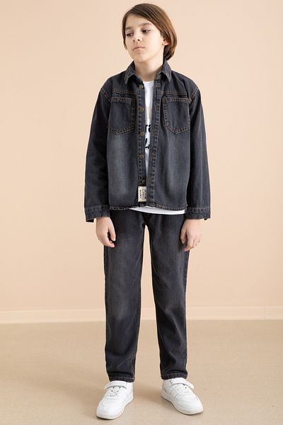 Cansın Mini 3-Piece Boy's Suit with Smoked Buttoned Jeans Shirt Pants 19997