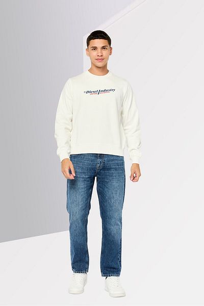 Diesel Men Crew Neck Graphic Print Long Sleeves Sweatshirt, White