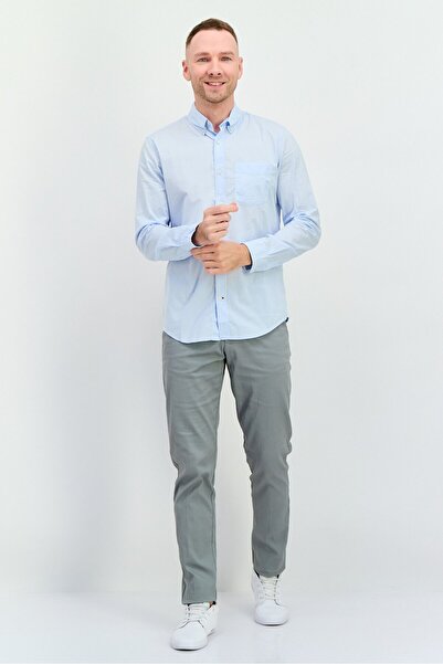 GAP Men Slim Fit Plain Long Sleeves Casual Shirt, Light Blue