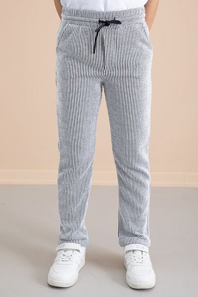 Cansın Mini Ribbed Black Striped Boy's Elastic Waist Pants 20373