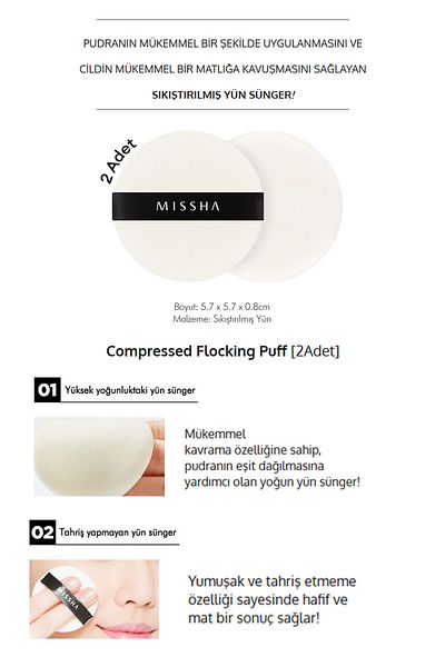 Missha 2 Pcs Compressed Flocking Puff - Makeup Sponge for Powder Application (Round)