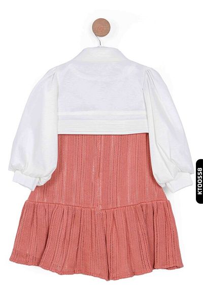 XO Kids Κοριτσίστικο φόρεμα 3-6 ετών - Σετ 2 τεμαχίων με τσέπες, ανοιχτόχρωμο, γιακά και μπαλόνι μανίκι βολάν 2508