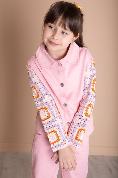 Cansın Mini Pink Embroidery Detailed Sleeves Lace Girls Bottom Top Suit 20336