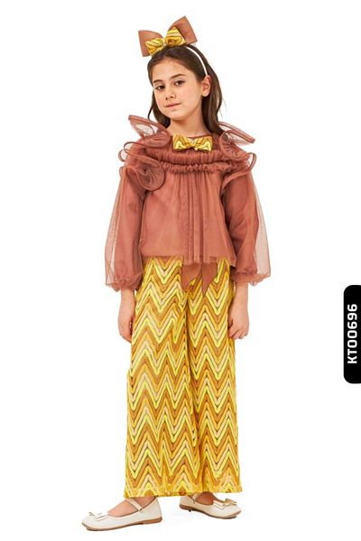 Belladonna Openwork Drawstring Sleeves Ruffled Bundle Girl's Bottom Top Suit 6-14 Years 6633