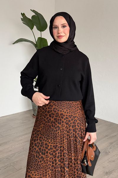 InStyle Fusta maro plisată cu model leopard