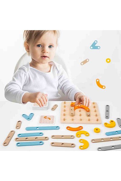 Micostore Geoboard, Alphabetical Educational Wooden Game, Multifunctional, Forms Letters, Numbers, Shapes