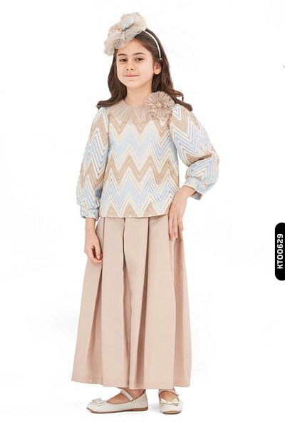 Belladonna Zigzag Print Drawstring Sleeve Set for Girls Ages 6-14 - Wide Leg 6500