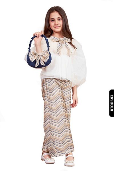 Belladonna Handkerchief Drawstring Sleeves, Zigzag Pants, Girl's Dress + Handbag 6-14 Years 6507