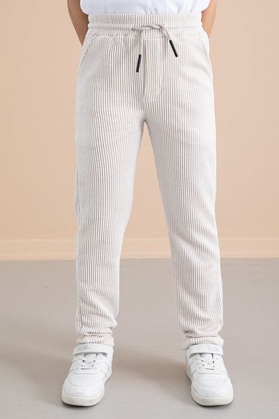Cansın Mini Ribbed Cream Striped Boy's Elastic Waist Trousers 20378