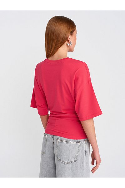 Dilvin 31610 Drawstring Waist Crew Neck T-Shirt-A.Red