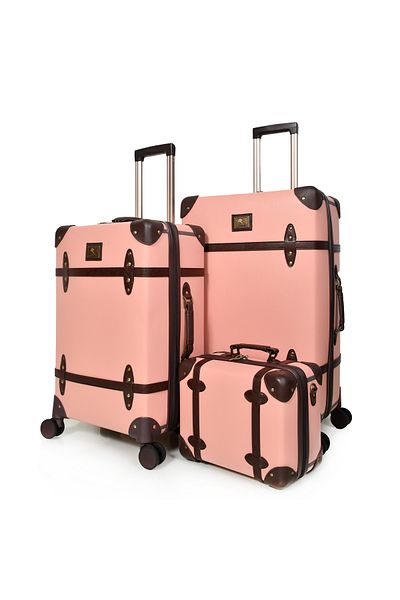 MORANO Morano Classic Leather 4 Piece Luggage Set Pink 28''24''20''14'' Inch