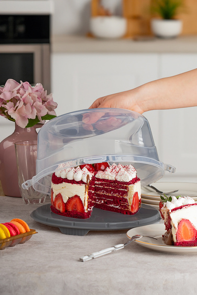 Porsima 1093 Round Cake Pastry Pastry Storage Container - Carrying Jar with Lockable Lid 25 cm