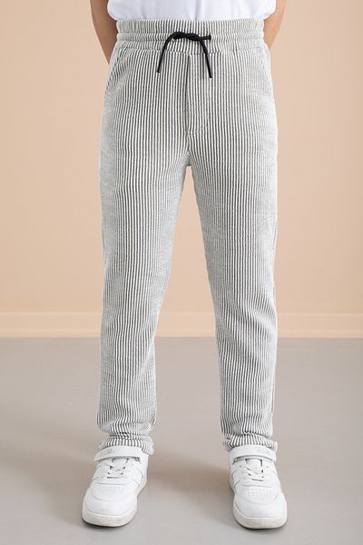Cansın Mini Ribbed Green Striped Boy's Elastic Waist Pants 20374