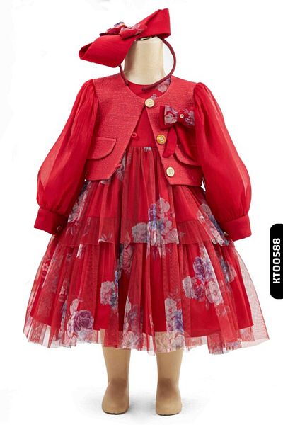 Belladonna Floral Handkerchief Sleeves Buttoned Bundled 3-Piece Jacket Girl's Dress 9-24 Months 1803